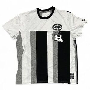 Ecko Unltd Rhino Logo T Shirt Mens 3XL Y2K Streetwear Hip Hop Striped Gray EUC
